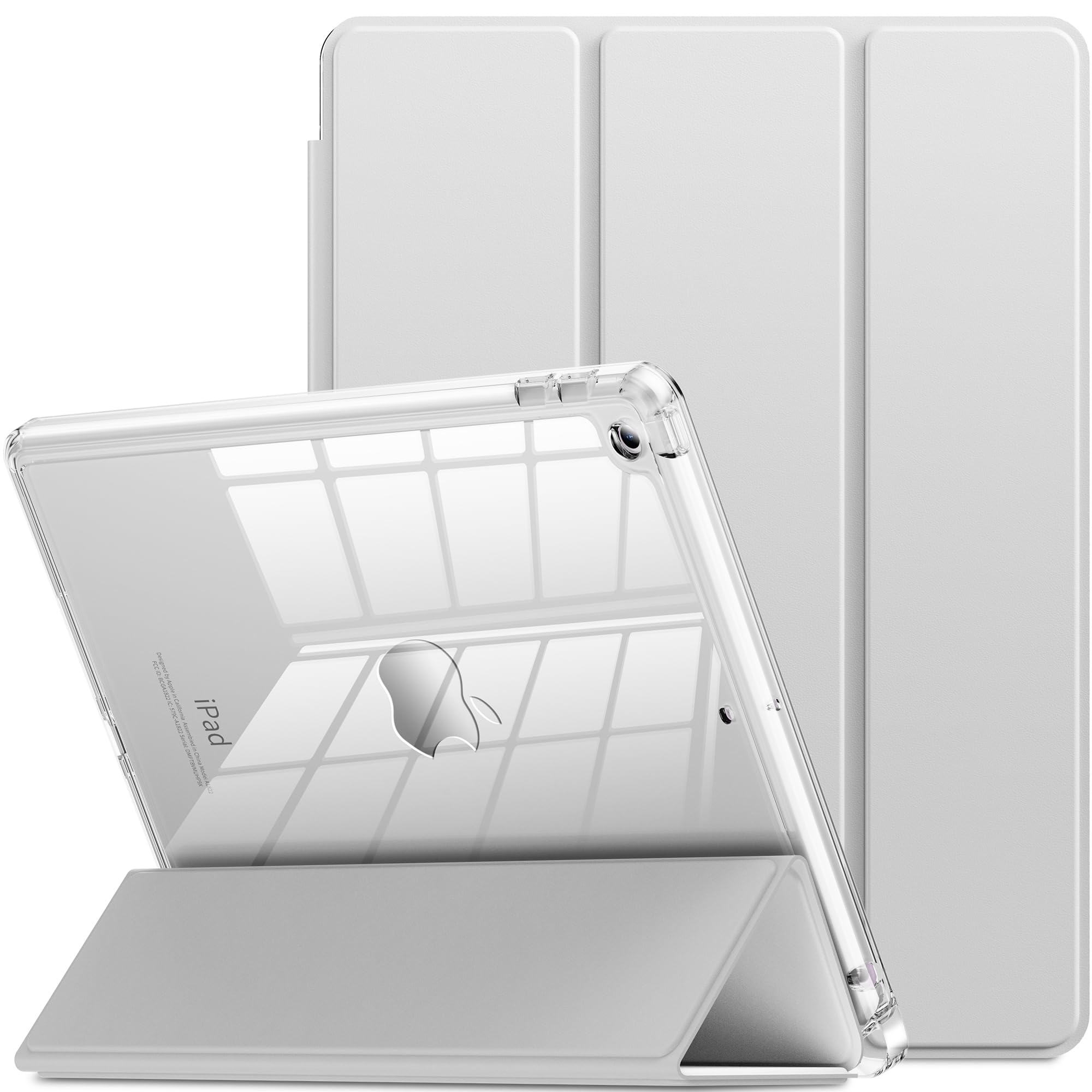 INFILAND iPad 9世代 ケース 10.2 インチ iPad ケース 第9/8 /7世代 2021 2020 2019 透明バックカバー 保護スリムケースカバー (シルバーホワイト)
