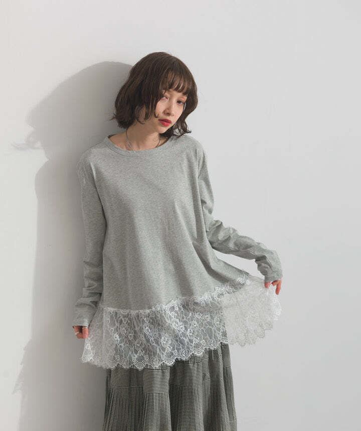 33154 裾レースロングスリーブTシャツ gray | エルキカク