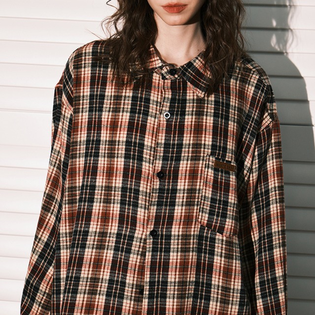 contrast color checked shirt　コントラストカラーチェック柄シャツ　J0221