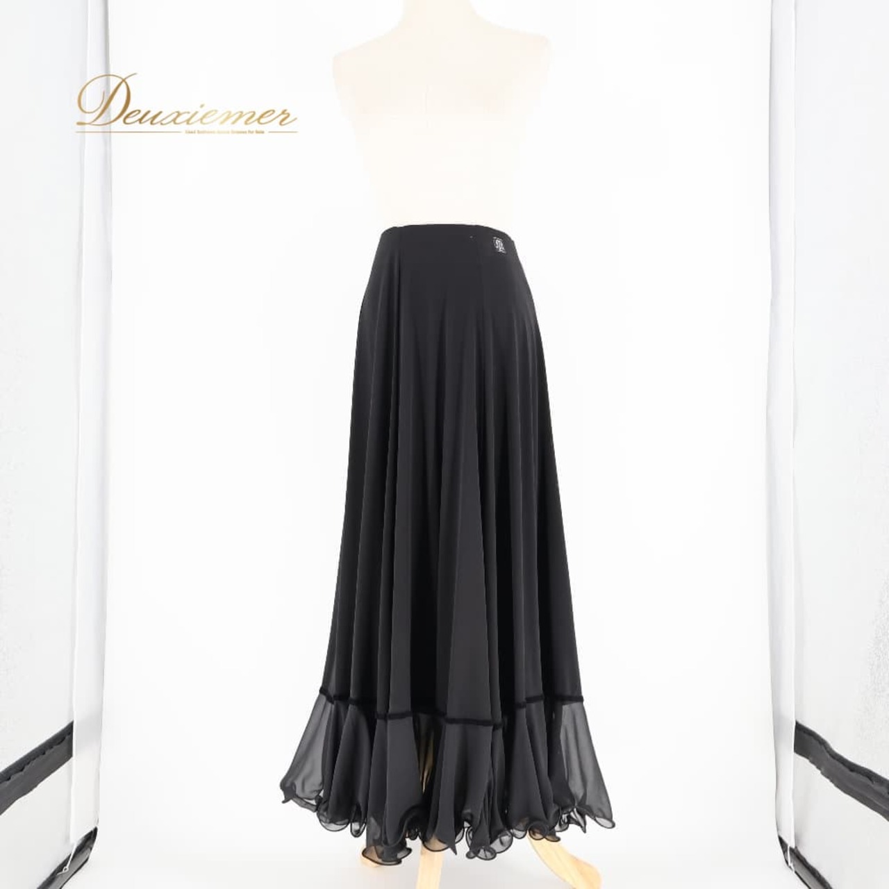 社交ダンス 衣装 スカート ブラック系 Muse 黒 無地 シンプル 練習 レッスン フリル 上品 伸縮 ストレッチ 透け感 かわいい ダンス衣装 イベント ステージ パーティー おしゃれ オールブラック