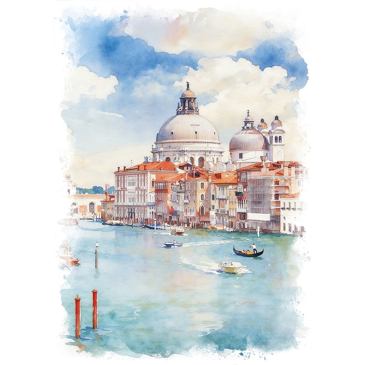 絵画 イタリア 風景画 サンタ・マリア・デッラ・サルーテ聖堂 インテリアアート額付き 水彩画・油絵風 WAT1824