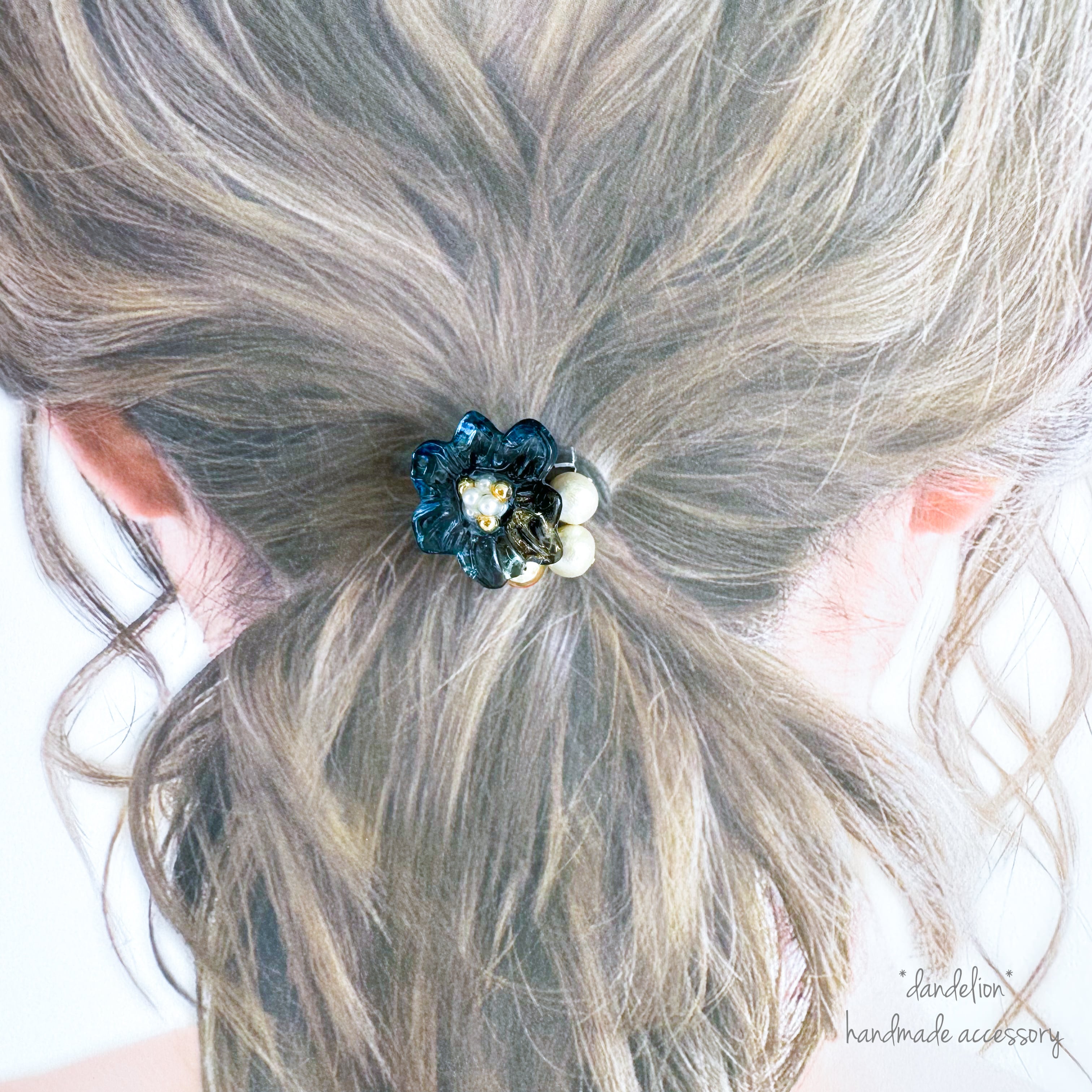 藍色花コットンパールヘアゴム | *dandelion* ガラスドームやハー