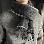PUENTE／プエンテ　手紡ぎアルパカ手織りマフラー　#RM-14 ダークグレー×Lホワイト