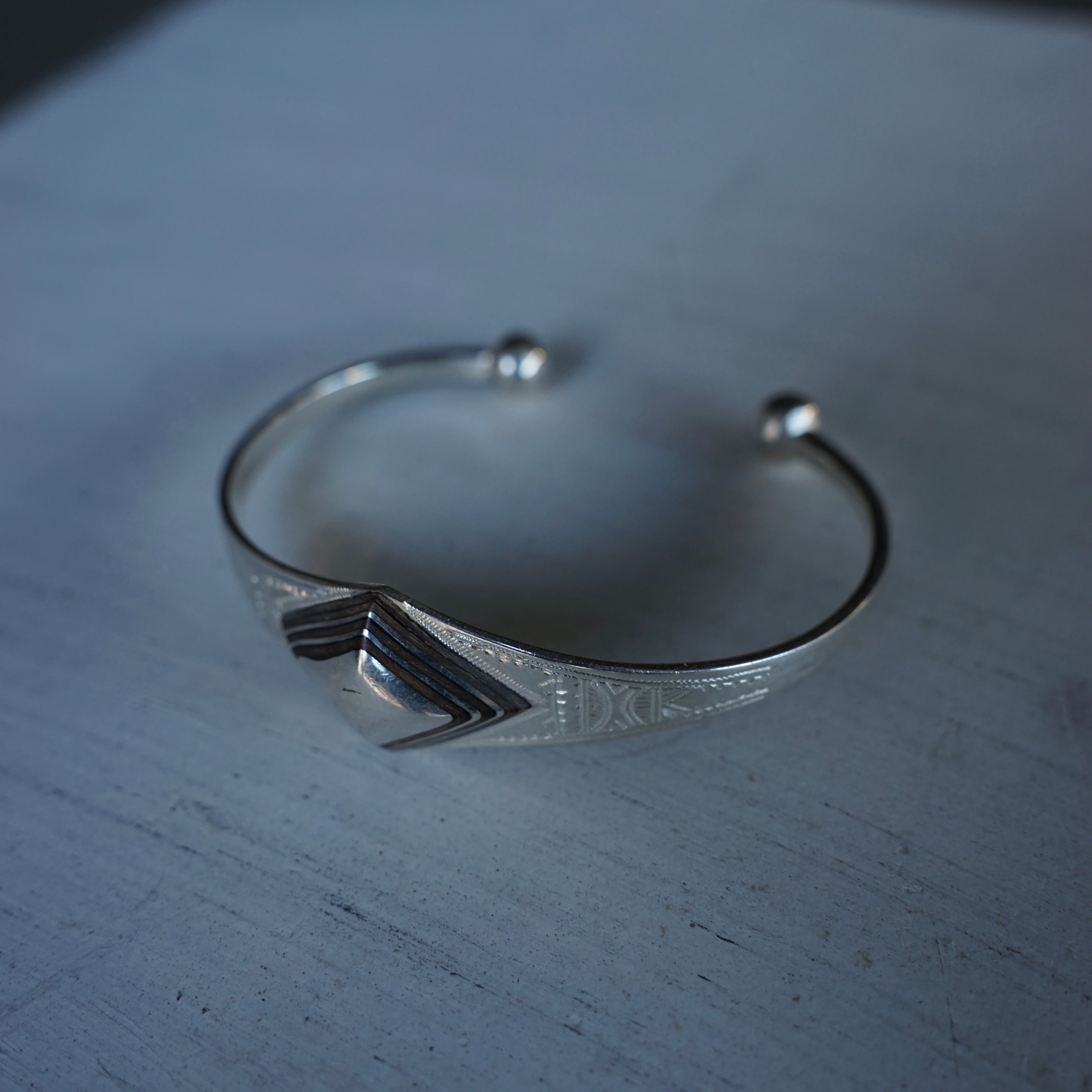 TOUAREG Jewelry] Silver Ebony Wood Motif Bangle made in Niger
