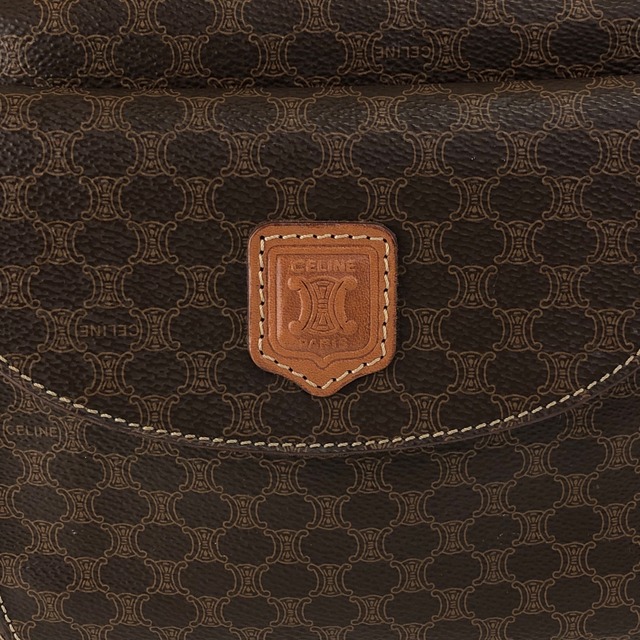 CELINE セリーヌ マカダム ハンドバッグ ブラウン ブラゾン型押し PVC レザー vintage ヴィンテージ オールド sw7bj6