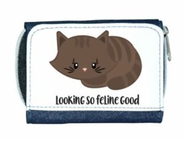 【送料無料】ネコレディースcat 3 looking so feline good cute statement ladies purse  blue