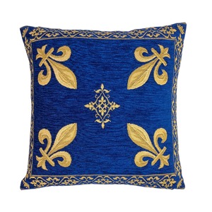 【クッション・45cm】ユリ紋・百合の紋章／青