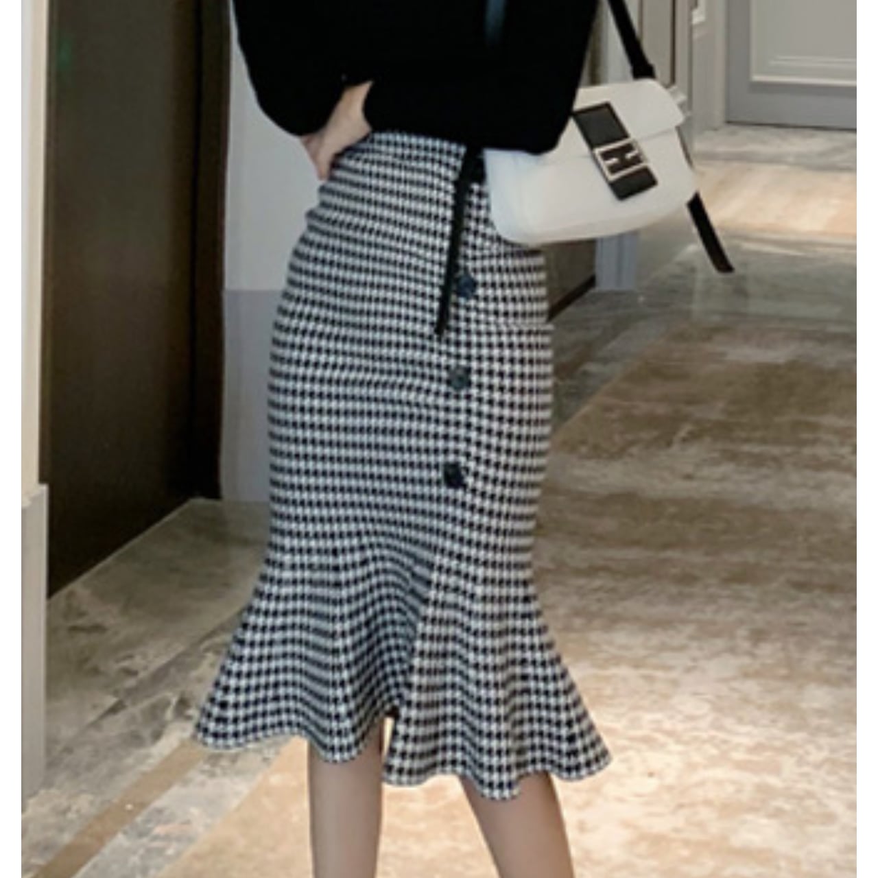 Front Button Mermaid Midi Skirt L00530