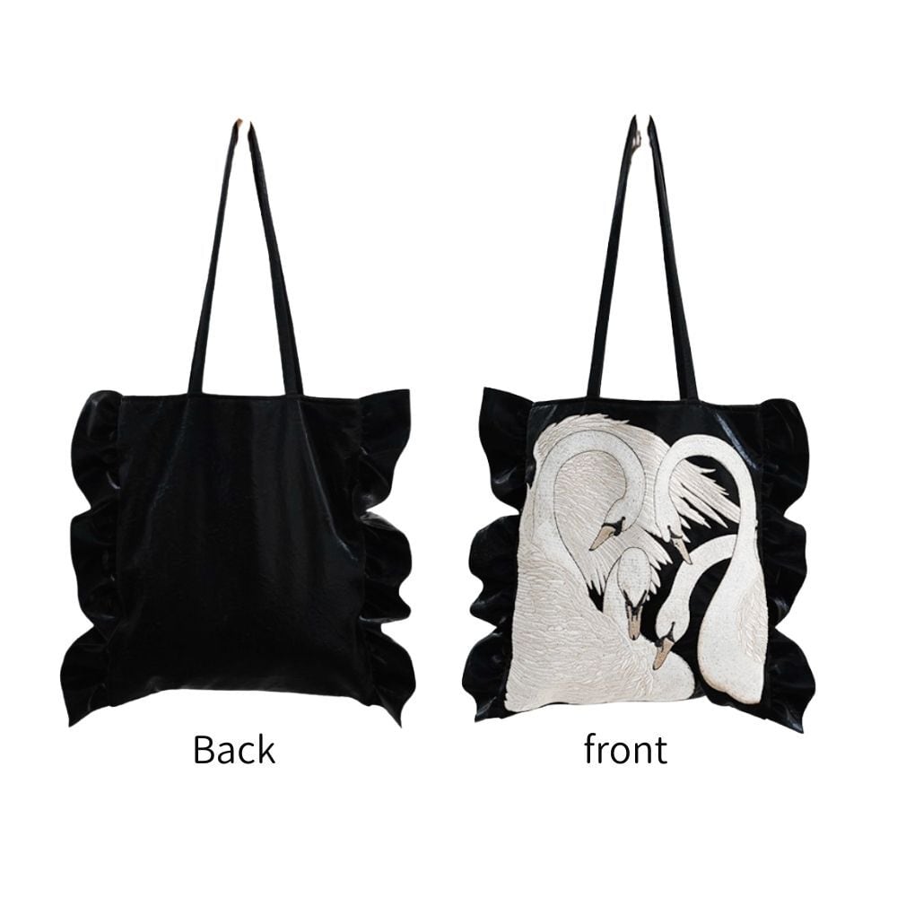 白鳥が紡ぐ静寂の湖畔 フリル刺繍トートバッグ E00639 | EMMA GRAND