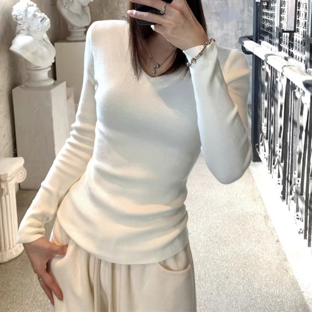 ベーシックＶネックスリムフィットニット［S-M］