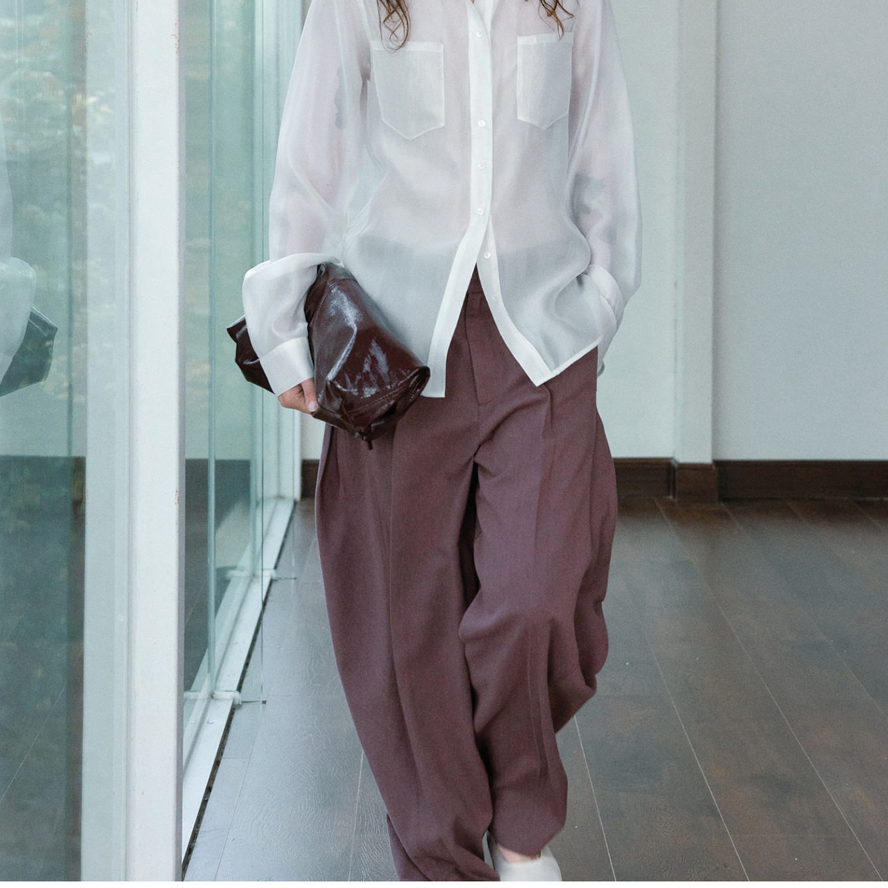 Belted Wide Tapered Full-Length Pants T4225