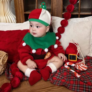 【クリスマス】ベビー　サンタ コスプレ　ロンパース＆帽子&小物　セットアップ
