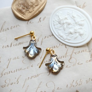 【数量限定】アール・デコヴィンテージガラスのピアス／イヤリング［タッセル／インディゴ＆アンバー］　pag066