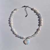 淡水パール×天然石　ハートチャームネックレス ［GSN046OP］