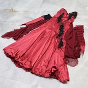 社交ダンス 衣装 gentil ジャンティ ドレス ワンピース スタンダード レッド系 ブラック系 赤 黒 光沢 フロート 上品 高級感 デモ 競技 ダンス パーティ 発表会 日本製