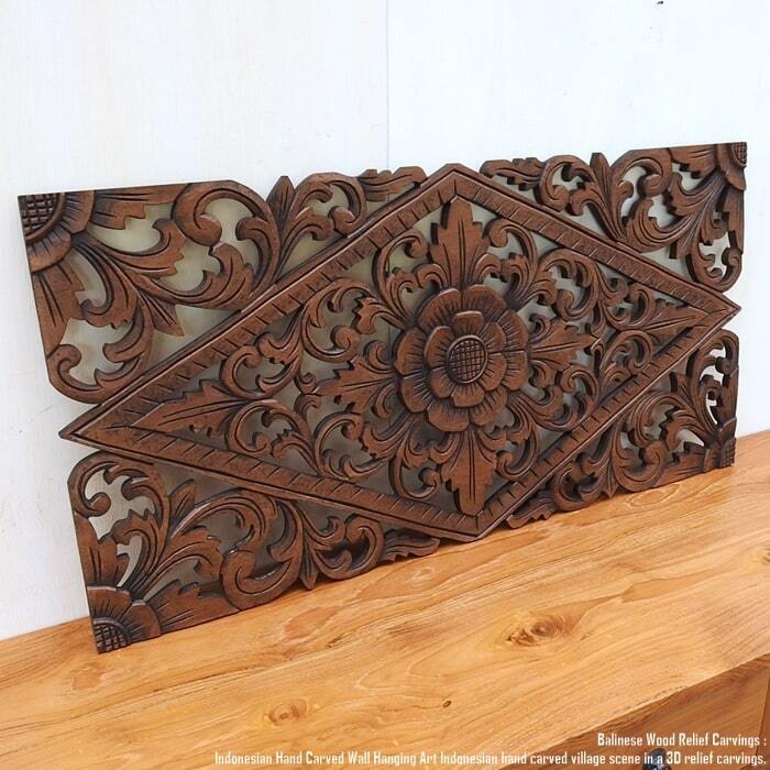 レリーフ 40cm×80cm Rh B ブラウン 長方形 アートパネル 木彫り