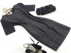 ★送料無料★9号☆シックな千鳥柄グレイッシュワンピ(OPN6595) 