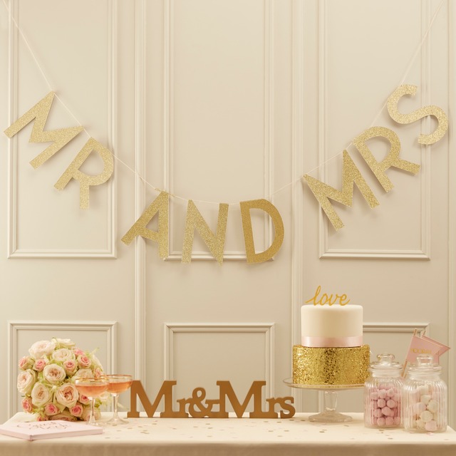 Mr & Mrs★グリッターバナー (Gold) (MJPP614)