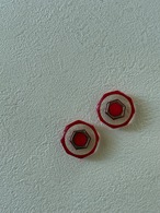 Japanese Vintage ボタン 22mm レッド×クリア 八角形 アクセサリーパーツ 装飾材 カルトナージュ