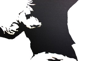 バンクシー「花束を投げる男/Flower Bomber」展示用フック付きキャンバスジークレ