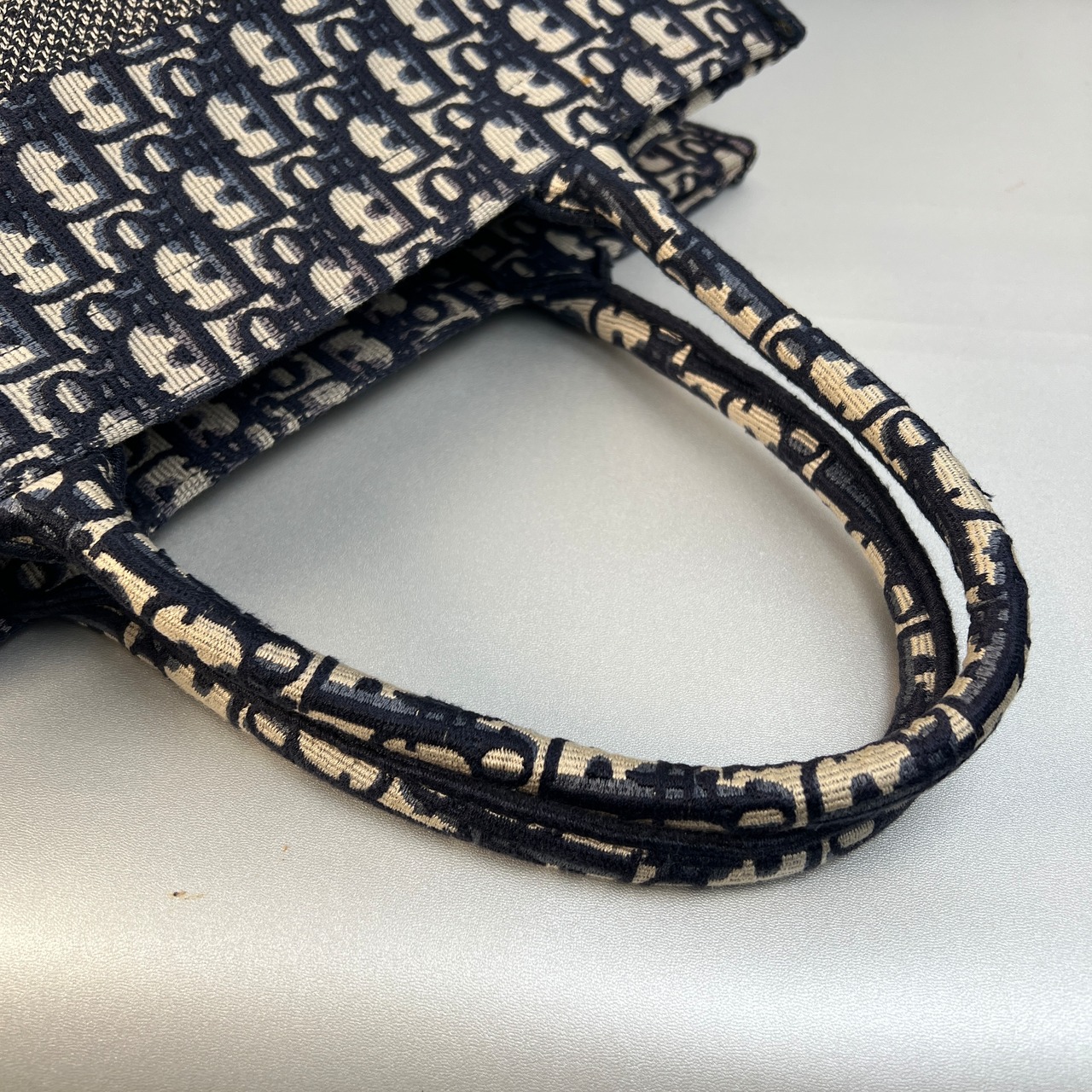 Christian Diorオブリーク ブックトート キャンバス トートバッグ ブルー A-10775