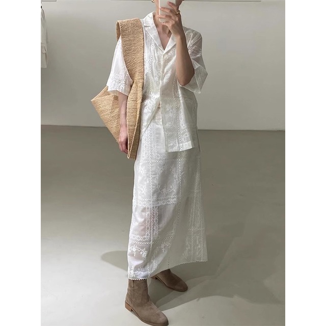 sheer lace shirt and skirt 10600