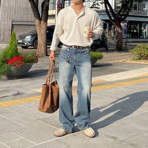 ヘンリーネックシンプルリブロングTシャツ　1280