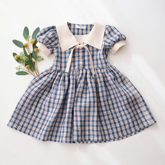 【予約】Dannie and Lilou / LINEN / Short Sleeve Dress with Sailor Flap Collar