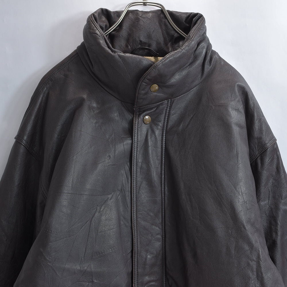 90s~ HAUTE ROUTE ハウテルート レザー ダウンジャケット 本革 ヴィンテージ アウター ダークブラウン ビンテージ 古着 メンズ XLサイズ