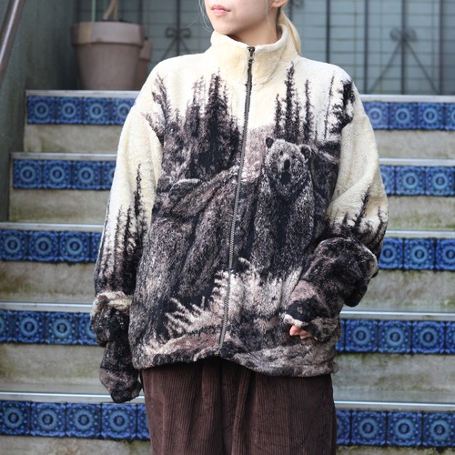 *SPECIAL ITEM* USA VINTAGE BEAR DESIGN FLEECE ZIP UP JACKET/アメリカ古着くまデザインフリースジップアップジャケット