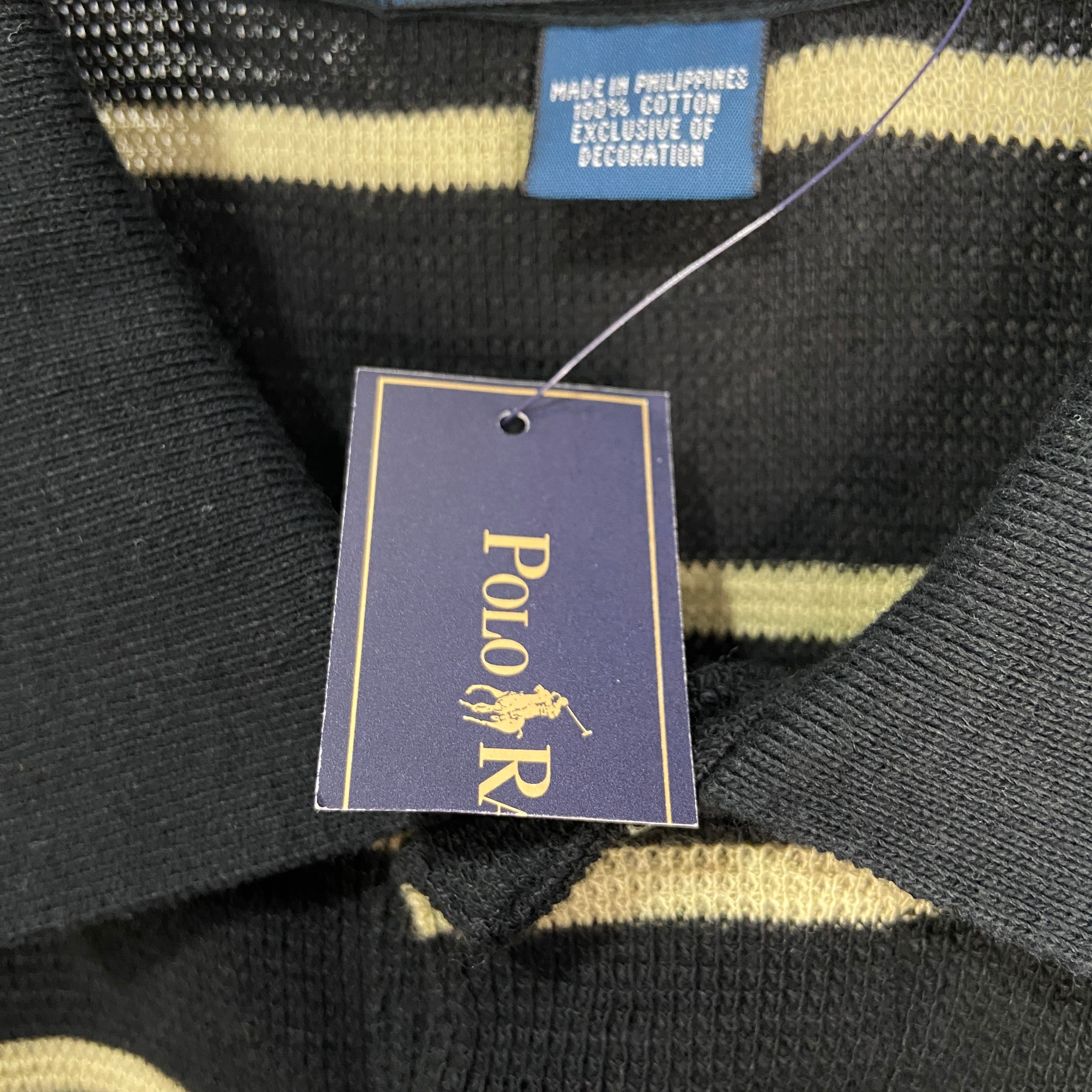 タグ付きデッドストック品 Ralph Lauren ボーダー柄ポロシャツ 黒 L