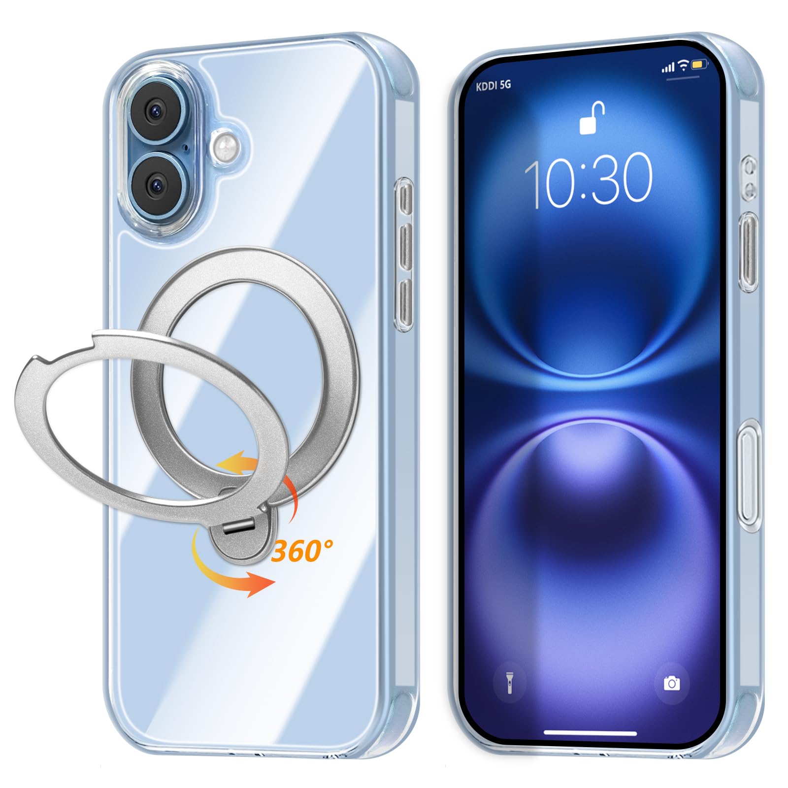 danliangqifei 対応 iPhone 16 用の ケース クリア リング 多機能一体・360°新定点回転スタンド 縦横両対応 Magsafe対応 ワイヤレス充電 あいふおん16スマホケース 米軍規格 耐衝撃 マグセーフ 防指紋 マグネット搭載 いphone16 カバー(シルバー)