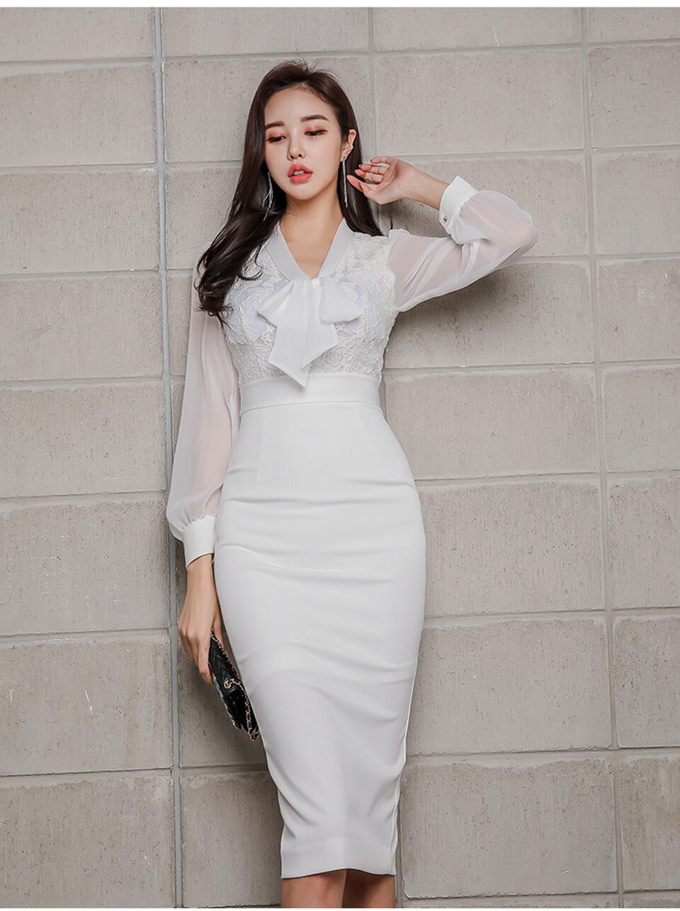 ホワイトレースの上品同伴ワンピース Dress Collection