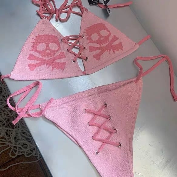 病みかわいい 髑髏ビキニ ドクロビキニ ゴスロリ水着 ピンク セクシー