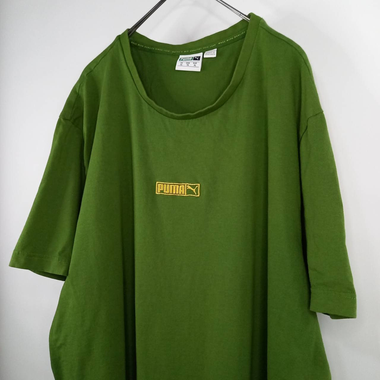 90s　プーマ　プリント　Tシャツ　半袖　刺繍ロゴ　ビッグサイズ　グリーン　XL