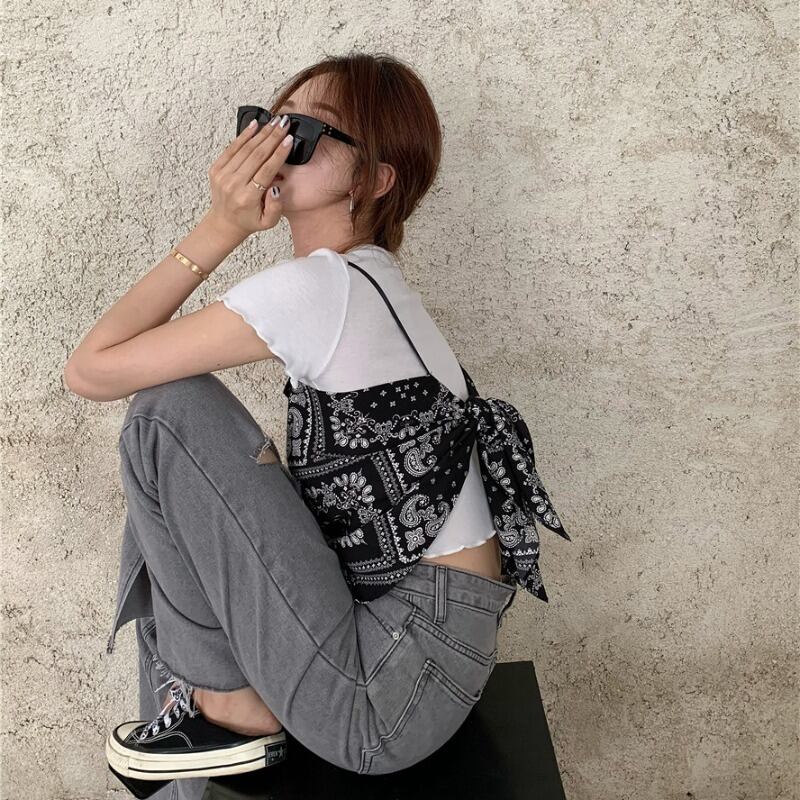 プリントチューブトップスモールスリングレディースサマールーズバックレスレースアップベスト2020ニュースタイルインナーベースとアウタージャケット ブラックストロベリース37560751534