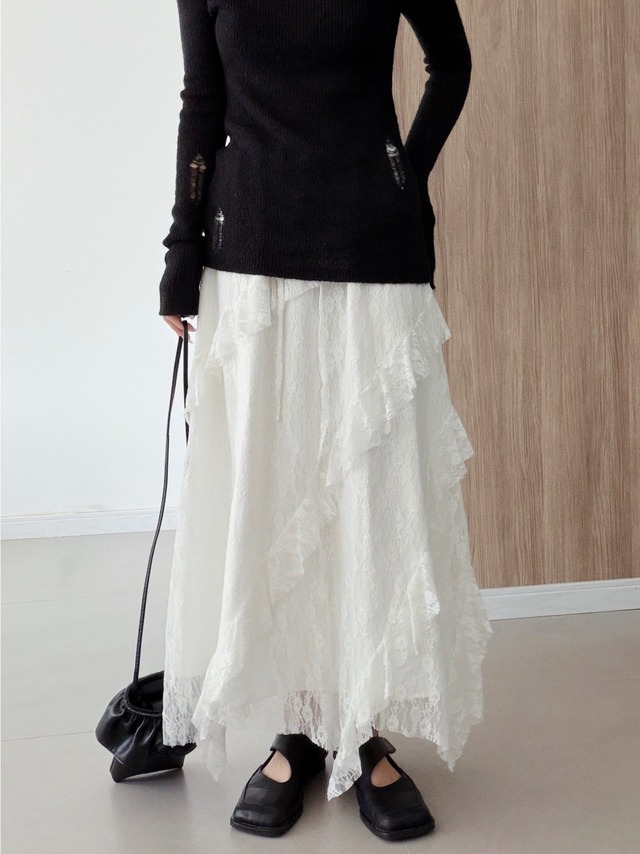Delicate white lace irregular skirt [T2750]