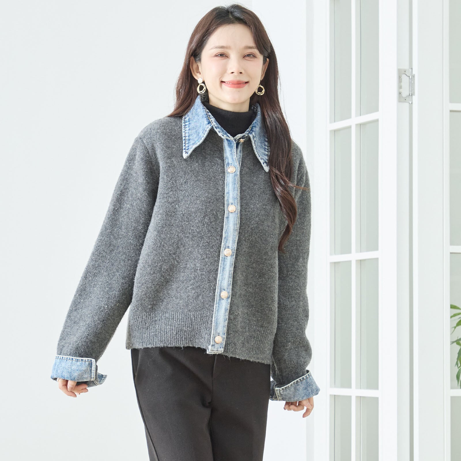 【M〜L】デニム衿×カーディガン(N22-221A)