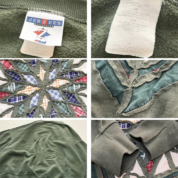 1点物◇USA素材90sビンテージJerzees深緑アートスウェット古着メンズ