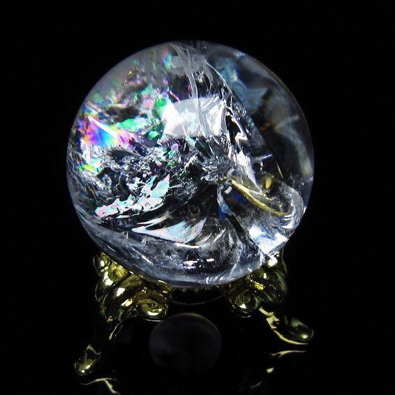 アイリスクォーツ 水晶 丸玉 虹入り 28mm 水晶玉 置物 スフィア 141-6931
