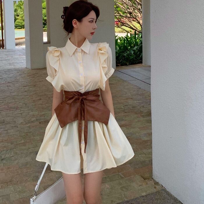 サマースタイルウェストシャツ ドレス 大人ガーリー スウィート キュート カジュアル 夏物 ドラファッションホール68819645076