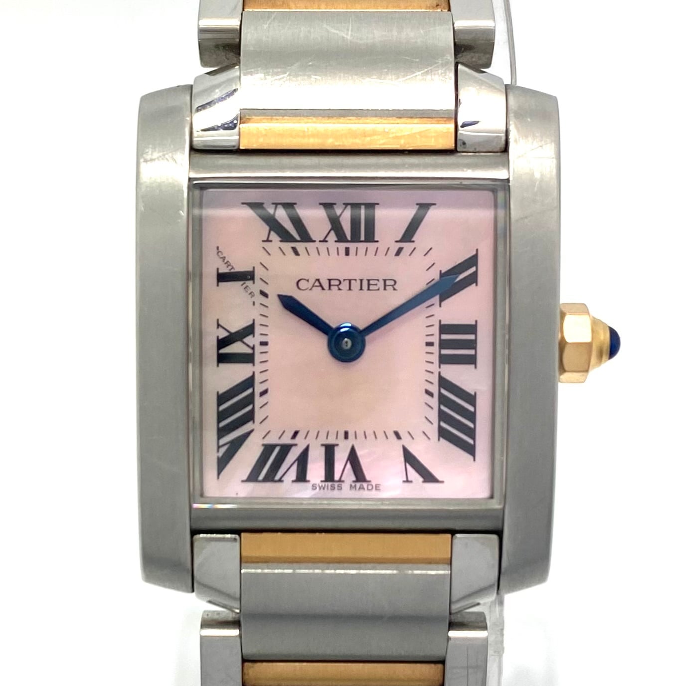 【OH・電池交換済み】腕時計 レディース カルティエ Cartier タンクフランセーズ SM  W51027Q4 ピンクマザーオブパール シェル クォーツ 2針 OH・電池交換済み】腕時計 レディース カルティエ Cartier タンク