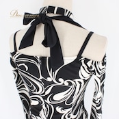 社交ダンス 衣装 スタンダード 上下セット ツーピース パーティ衣装 白 黒 サン・ヨシムラ ホワイト系 ブラック系 長袖 ホルターネック モダンダンス セットアップ ダンスドレス おしゃれ 女性用 派手 シンプル ストレッチ 体型カバー サイズM 高品質 日本製 パーティー カジュアル フォーマル