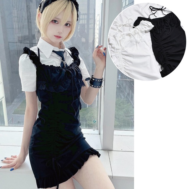 サイドギャザーリボンミニワンピース