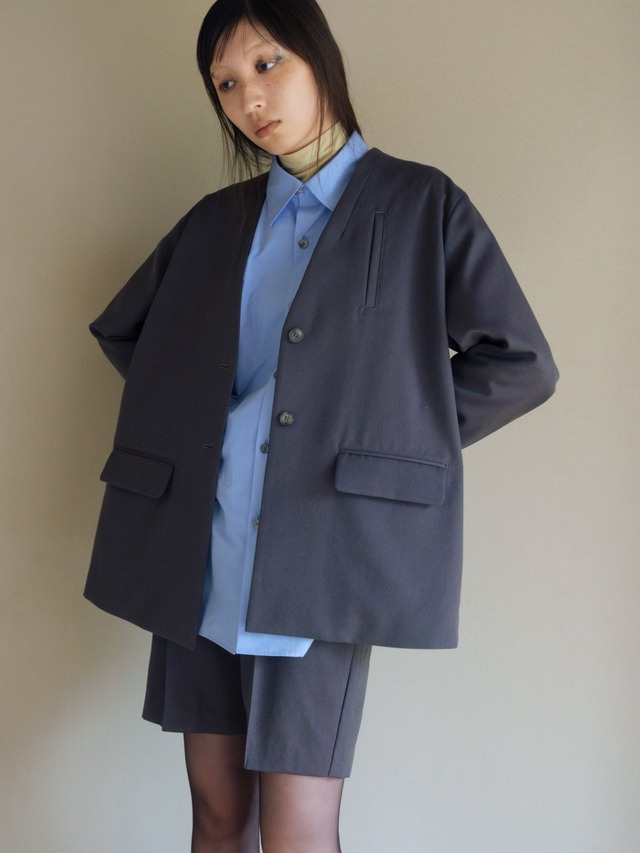 【受注 全額支払い】RITSUKO KARITA Plain collarless jacket riginal wool