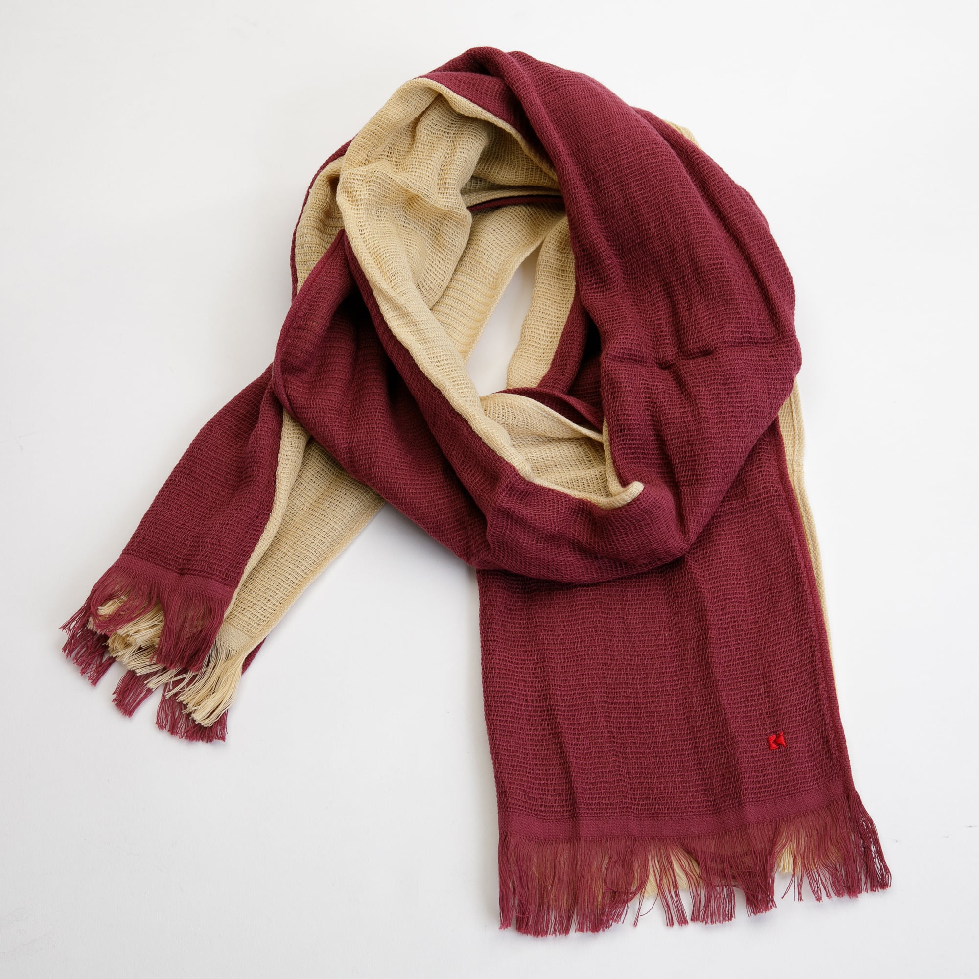 コットンコンビマフラー】402バーガンディー×ブロンド