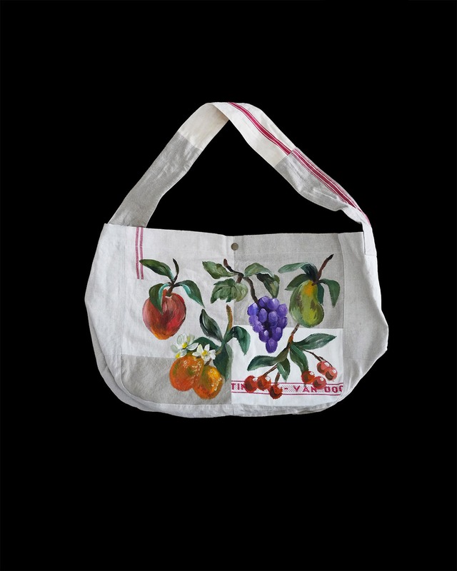 used linen postman bag fruits