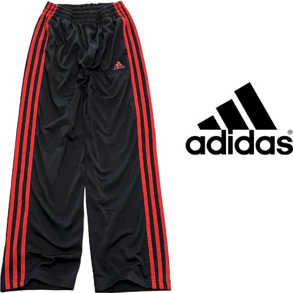 1点物◇アディダスadidasライン入り黒赤ジャージパンツ古着ボーイズL
