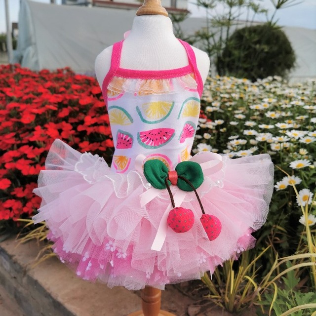 大型犬もOK 可愛いサクランボ付き!スイカ柄キャミワンピ