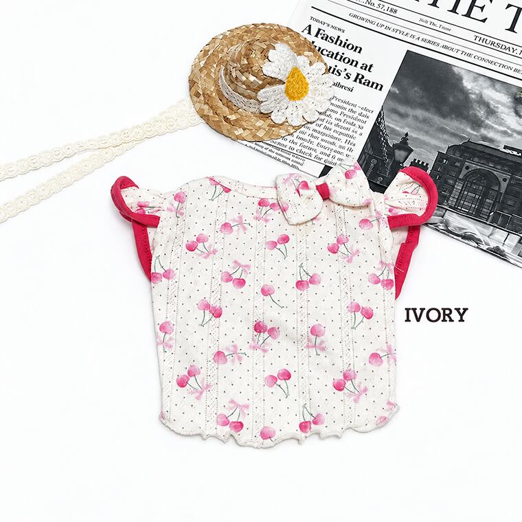 cherry blossom t-shirt S ~ XL 2color  /  犬服 春夏 新作 ドッグウェア トップス ブラウス タンクトップ フリル チェリー柄 可愛い 犬の服 お揃い 小型犬 中型犬 ペット用品 ペット洋服